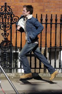 Elijah Wood runs along a street in central London while filming his new movie The Yank with co-star Chris Hunnam. In the movie he plays a recently expelled Harvard student who travels to London and gets embroiled in the passion and excitement of the English football culture.Picture by Martin Grimes<br>  <B>Ref:  MGUK IMUK  310304 a  EXCLUSIVE</B><P><B>Splash News and Pictures</B><br>Los Angeles:310-821-2666<br>New York:212-619-2666<br>London:207-107-2666<br>photodesk@splashnews.com