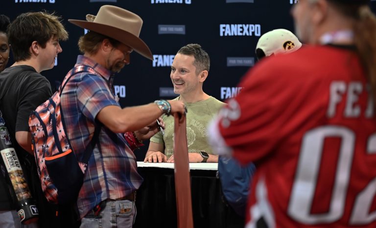 Center, actor Elijah Wood appears at FAN EXPO Chicago in Rosemont on Aug. 15, 2026 at the Donald E. Stephens Convention Center. (Karie Angell Luc/Chronicle Media)